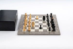 Schachspiel Nacre aus Eschenmaserholz und Buchsbaumholz