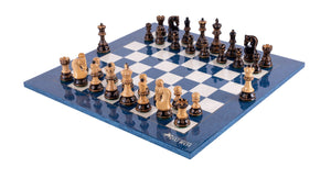 Schachspiel 'Bleu Roi' <br>aus Eschenmaserholz