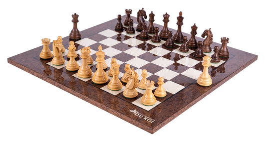 Schachspiel Kühnheit <br>aus Eschenmaserholz und Akazie