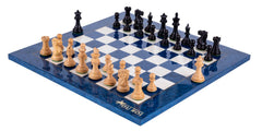 Schachspiel Azur aus <br>Eschenmaserholz und Buchsbaumholz