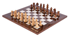 Schachspiel Höchste aus <br>Eschenmaserholz und Buchsbaumholz