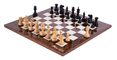 Schachspiel Krieger aus <br>Eschenmaserholz und Buchsbaumholz
