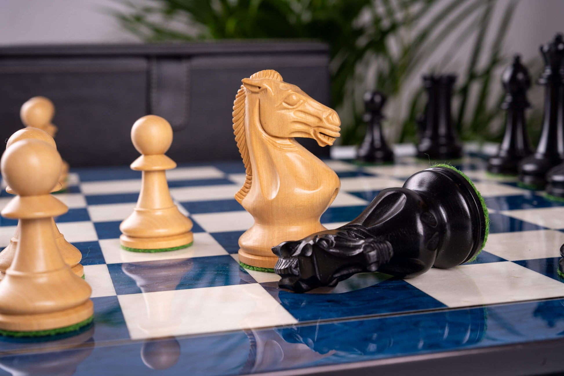 Schachspiel Bleu Céleste <br>aus Eschenmaser