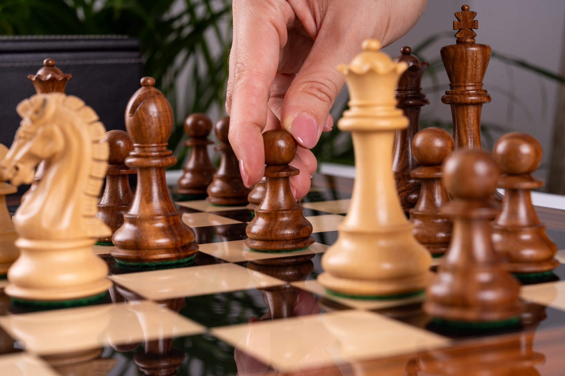 Imperiales Schachspiel <br>aus Palisander und Ahorn