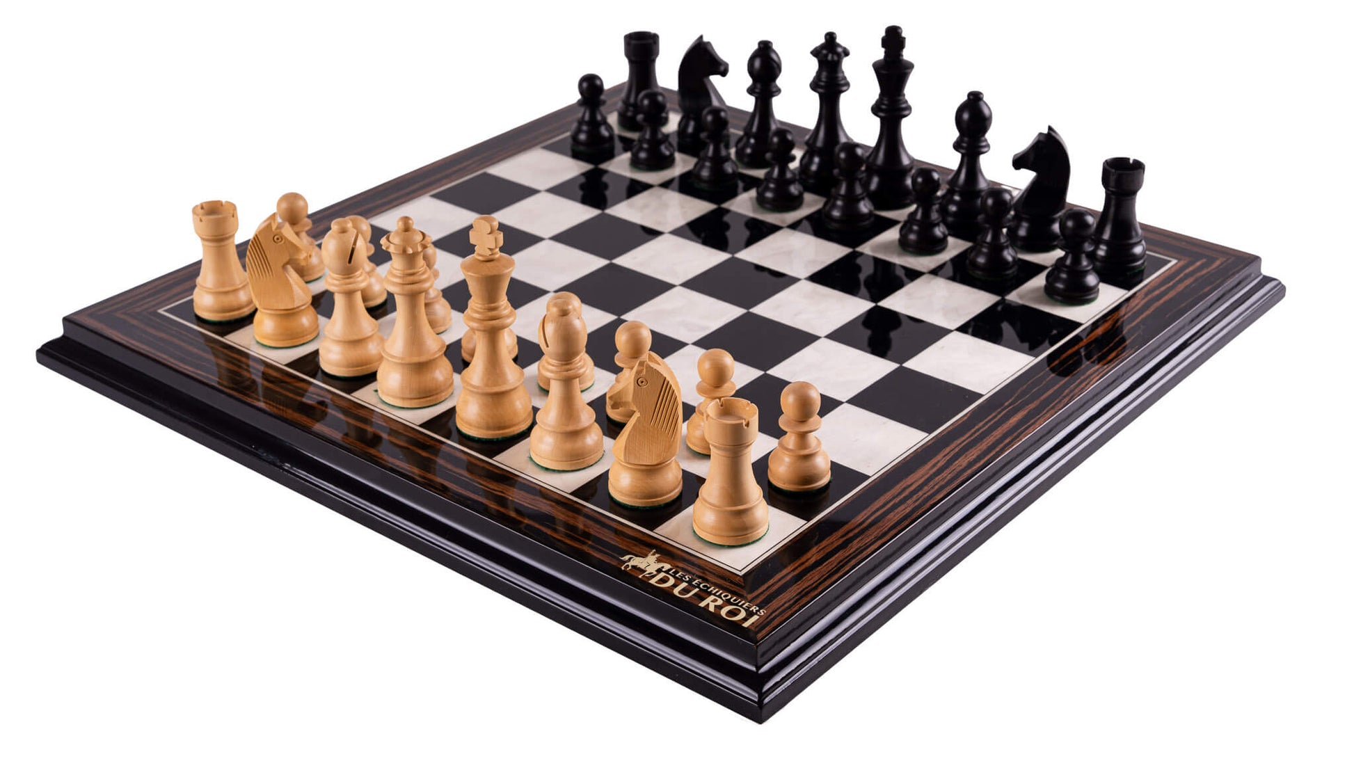 Schachspiel Transmission <br>aus Ebenholz und Buchsbaum