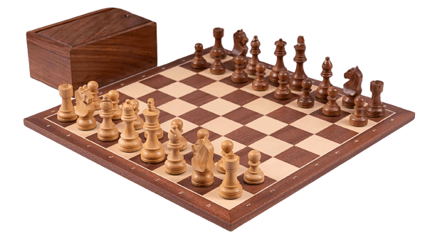 Vintage Schachspiel Buchstabiert <br>und nummeriert aus Mahagoniholz