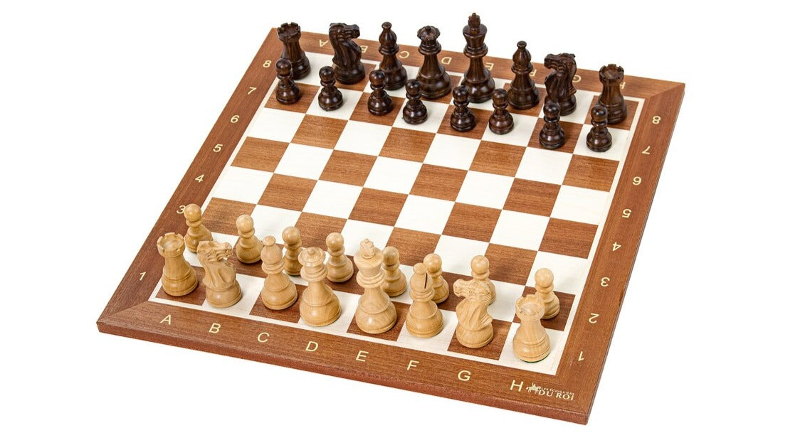 Schach - Brettkasten aus Muschelahorn mit Hornfiguren (weltweit